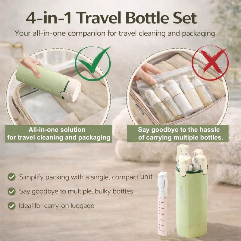 Leak Proof Travel Bottles 4 Pack 30ML, Refillable Toiletry Containers