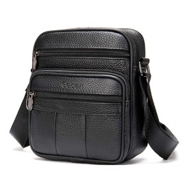 Ceberl Cowhide Leather Messenger Bag For Men Travel Shoulder Crossbody Bag Waterproof Casual Sling Business Handbag (Black 3)