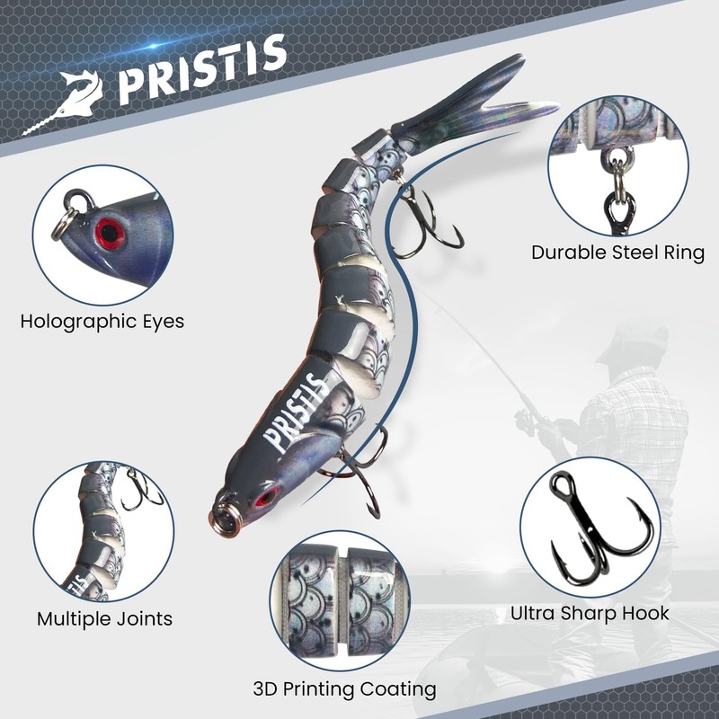Pristis 5 pcs Multi Jointed Swimbaits, Artificial Fishing Lures for