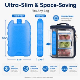 4 Pcs Slim Ice Packs for Lunch Boxes & Coolers, Reusable Small Hard Shell Freezer Packs for Adults, Kids School Bags, Lunch Bag, Breastmilk, Travel, Meal Prep, Camping, Compact Blue Ice Blocks