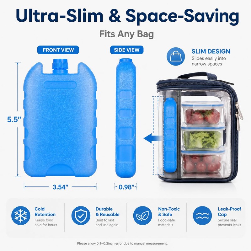 4 Pcs Slim Ice Packs for Lunch Boxes & Coolers,