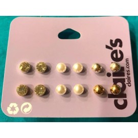 Claire’s Six Pairs Of Claire's Rhinestone Stud Faux Pearl Silver Gold Ball Earrings New