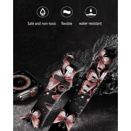 wumswu Compatible with Watch Band 38mm 40mm 41mm 42mm 44mm 45mm 49mm for Women Girl, Cute Fadeless Replacement Strap for Watch SE Series 9 8 7 6 5 4 3 2 1 Ultra(Black Rose Butterfly)