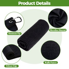 ATTRACTIVE Golf Towels, Microfiber Waffle Pattern Towels - Golf Club Brush with Cleaning (2 Black Towel+Black Brush)