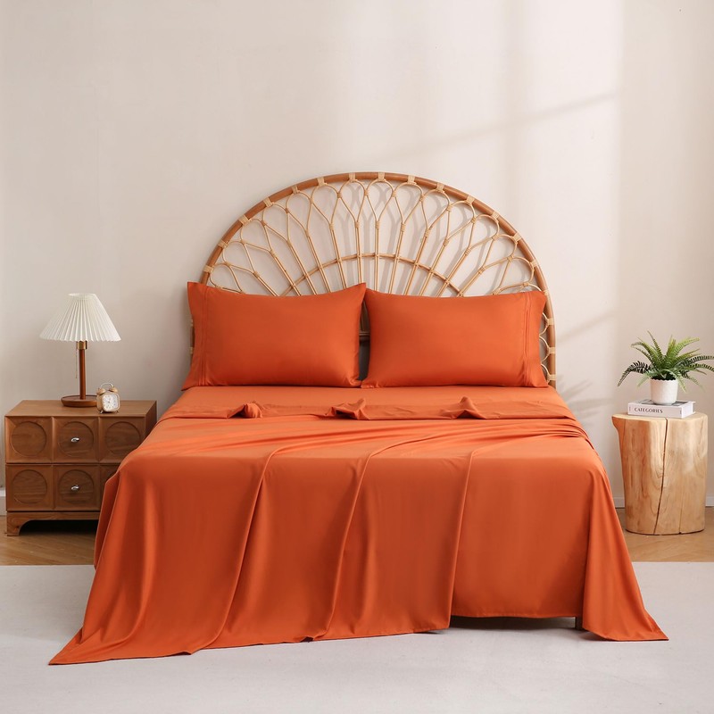 JSD Burnt Orange Sheet Set Full Size, 4 Piece Microfiber