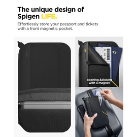 Spigen Life Klasden Passport Bag with RFID Blocking and SIM Card Pin, Travel Organiser for Family Passport Case for Men and Women - Black, black, Classic