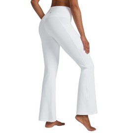 Willit Women's Flare Leggings Crossover Yoga Pants High Waist Bootcut Workout Leggings with Pockets 29" White M