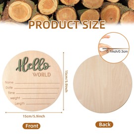 Baby Announcement Sign, ​5.9 Inch Wooden Hello World Newborn Signs, Birth Announcement Sign, Baby Shower Hospital Nursery for Newborn Boys and Girls (Forest Green)