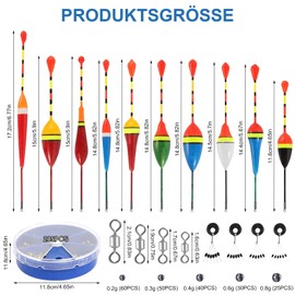 YGKYMVW Floats Fishing Set, 10 Pieces Float Fishing 4 Pieces Rubber Stopper Fishing 4 Pieces Swivel Fishing 205 Pieces Lead Red Fishing Floats Set for Different Size Fish Species in Lakes or Ponds