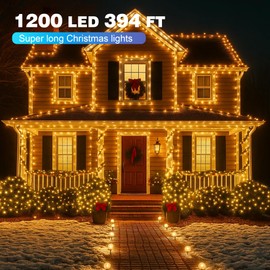 Domolli Christmas Lights 1200 LED 394 FT, IP67 Waterproof Christmastree Lights with 8 Modes, Remote Control 3 Timers & Memory Function Xmas Decorations for House and Holiday (Warm White)