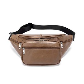 Genuine Leather Large 7 Pocket Waist Pack with Organizer, Card Slots, Brown, Large, Leather Fanny Pack