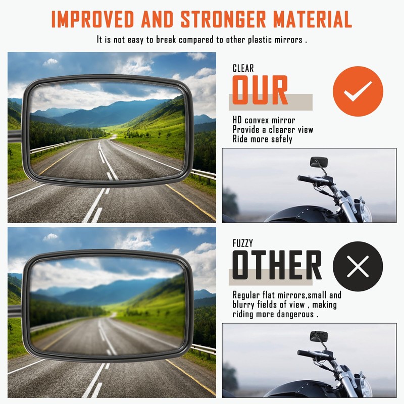 DREAMIZER Black 10mm Motorcycle Mirrors Universal Convex Rear View Side
