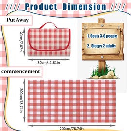 SRJEQC Picnic Blanket XXL 200 x 200 cm, Picnic Blanket Red Check, Portable Bath Blanket with Carry Handle, Waterproof Sandproof for Garden, Picnic, Beach, Camping, Beach Blanket XXL for 6-8 People