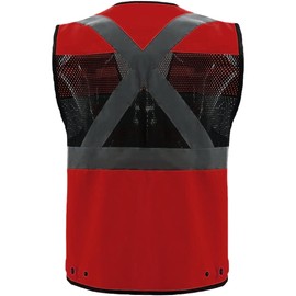 OPLERAI Safety Vest Reflective Construction Vests with 7 Pockets and Zip High Visibility Vest for Men Hi Vis Mesh Work Vests Meet ANSI/ISEA 107-2020 Class 2(Red 2XL)
