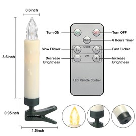 Kuandawei LED Christmas Candles, Flickering Clip on Candles for Christmas Tree, Battery Operated with Remote Timer, Warm White Light, Flameless Taper Candles for Home Christmas Decor, Set of 20