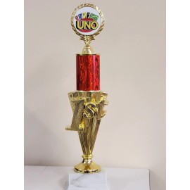 UNO card game Trophy Award Champion 1st Place, with your engraving, about 13"