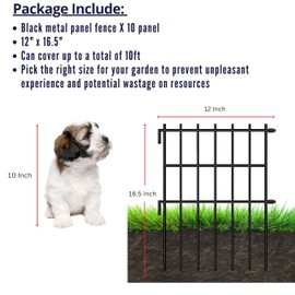 ShopLaLa Garden Fence (10 Panels) 12in(L) x 16.5in(H) Rustproof Metal Wire Animal Barrier Fence Flower Edging for Landscape Patio Outdoor Decor, Small Dog Fences for the Back Yard No Dig Black D-L16.5