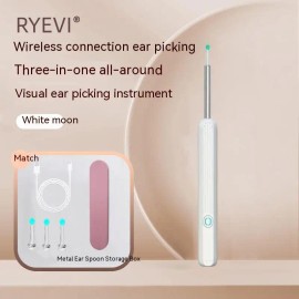 FCJ Wireless Smart HD Endoscope Stainless Steel Ear Wax Removal Tool Luminous for Home Use Plastic Ear Pick Ear Picking Toolscolor: White