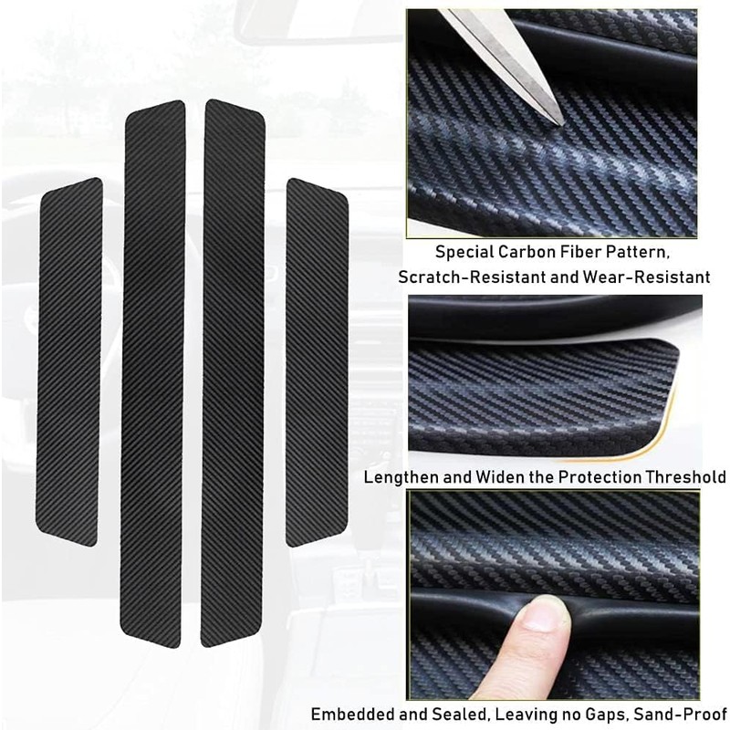 4Pcs Car Door Sill Protector Carbon Fiber Anti-Dirty Scuff Plate