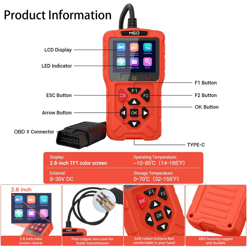 OBD2 Scanner Diagnostic Tool for Car,Professional Check Engine Code Reader,Battery