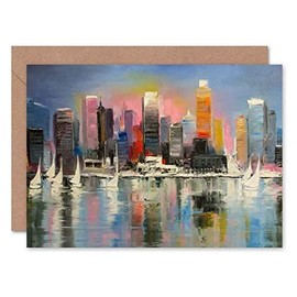 Wee Blue Coo City Harbour Urban Painting Greeting Card With Envelope Inside Premium Quality