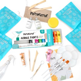 POTTREATIVE Air Dry Clay Pottery Kit - Home DIY Pottery Starter Kits with Air-Dry Clay，Sculpting Pottery Tools and Step-by-Step Guide - Great for Date Night, Arts Crafts Hobby