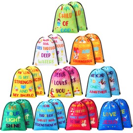 Frienda 20 Pieces Religious Gift Bags Christian Drawstring Backpacks Jesus Treat String Bags Bulk God Bless Baggies for Sunday School Birthday Baby Shower Christian Party Favors Packing, 11.8 x 9.8