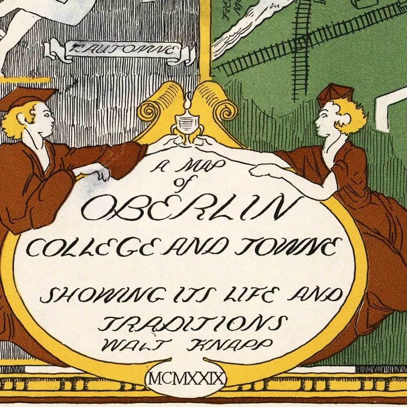 Oberlin College, Ohio Campus Guide Map circa 1929 - 24"