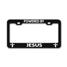 General Tag Powered by Jesus Black Auto Exterior Accessory License Plate Frame