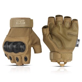 Glove Station The Fingerless Tactical Rubber Knuckle Gloves for Men Outdoor Sports Training Motorcycling, Tan, Large