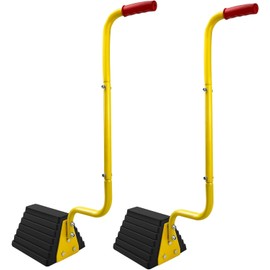 ROBLOCK 2 Pack Heavy Duty Rubber Wheel Chocks with Handle for Trucks, Sturdy Solid Anti Slip Wheel Stopper for All Weather Use -Trucks, RV, Travel Trailer, Pop Up Camper Accessory(2 Pcs)
