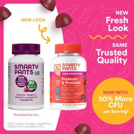 SmartyPants Kids Probiotic Complete Daily Gummy Vitamins; Probiotics & Prebiotics; Gluten Free, Digestive & Immune Support*; 4 billion CFU, Vegan, Non-GMO, Grape Flavor, 60 Count (30 Day Supply)