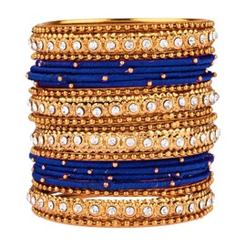 Efulgenz Fashion Jewelry Indian Bollywood Gold Plated Crystal Beaded Silk Thread Bracelet Bangle Set (20 pc), 2-6, Metal