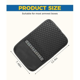 iolory Car Arm Rest Cover Pad,Car Center Console Cover,Universal Anti-Slip Leather Car Armrest Cover with Rhinestones,Automotive Interior Accessories,Suitable for Most Cars,SUVs,Trucks,Vans (Black)