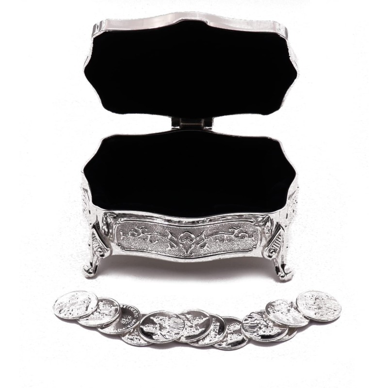 JOICE GIFT Silver Footed Wedding Arras Box Set with Coins