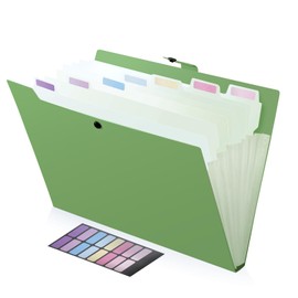 8 Pockets Expanding File Folder, Accordion File Organizer with Colorful Labels, Cute Folders for Documents, Portable File Folder Organizer for School Office Supplies, Letter Size, Green