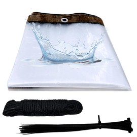 Tarpaulin Waterproof Heavy Duty, 1m x 2m Clear Tarpaulin Plastic Sheeting Waterproof Sheet with Reinforced Grommets 10m Rope and 15 Bundle Ties Tarp for Garden Outdoor Camping Furniture Shed