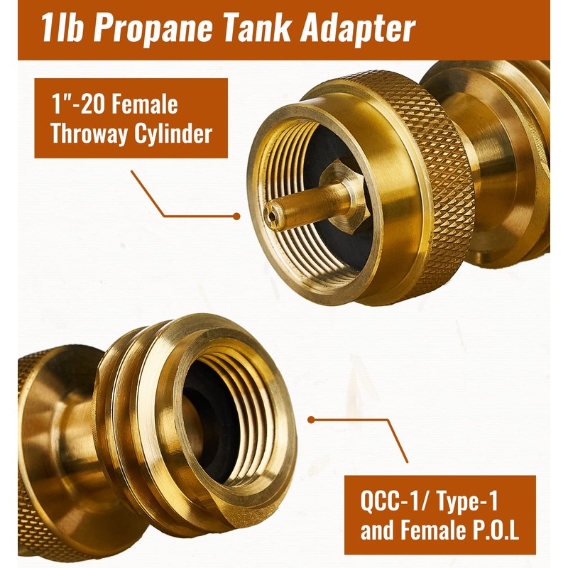 CALPOSE 1lb Propane Tank Adapter, Solid Brass 20lb to 1lb