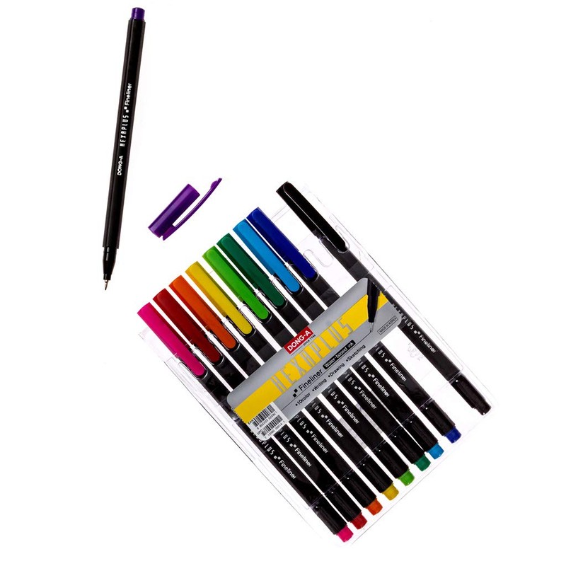 DONG-A Hexaplus Fineliner Pens 0.4mm 10 Color Set by Dong-A
