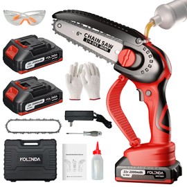 KOLENDA Cordless Mini Chainsaw 6-Inch with Electronic Oil Outlet & LCD Display, 900W 2000mAh Battery, Portable Handheld Electric Chainsaw for Tree Cutting, Courtyard, Garden (2 Batteries Included)