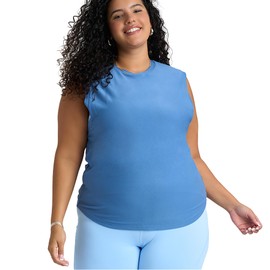 POPSUGAR Womens Workout Tops for Women, Sleeveless Loose Fit Athletic Muscle Workout Tank Top for Sports Gym Exercise Yoga Blue Mist Large