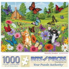 Bits and Pieces - 1000 Piece Jigsaw Puzzle for Adults - 20" x 27" - Butterfly Meadow - 1000 pc Colorful Kittens Cats Jigsaw by Kathy Bambeck