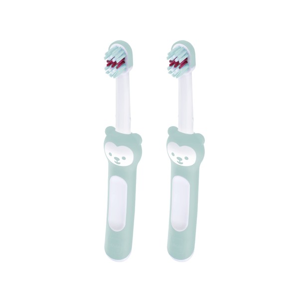 MAM Baby's Brush im 2er-Set, Baby Zahnbürste mit kurzem Griff zum einfachen Halten, Kinderzahnbürste zur sanften Zahnreinigung, ab 6+ Monate, türkis