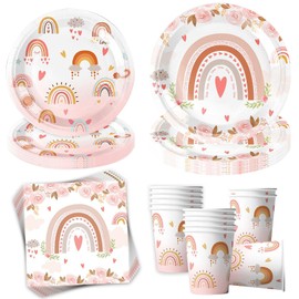 Sunshine smile 50 Piece Colourful Party Tableware Set, Party Tableware Birthday, Children's Birthday Tableware Set, Children's Birthday Decoration, Birthday Decoration, with Plates, Cups, Napkins