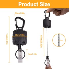 Noviatrix Pack of 2 Key Chains Extendable with 65 cm Steel Cable, Heavy Duty Retractable Key Chain, Load Capacity 240 g for Keys, Card Holder, Badges