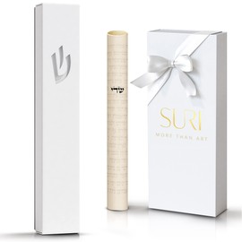 SURI Modern Mezuzah Case, Black Self Stick Mezuzah with Scroll for Door, Jewish Mezuzah Cover for Indoor and Outdoor (White)