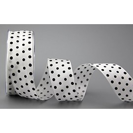 Finemark Decorative Ribbon Dots White/Black 20 m x 40 mm Roll Gift Ribbon Fabric Ribbon with Wire Ribbon Polka Dot Happy Easter Birthday Wired Edge Ribbon Children Ribbon