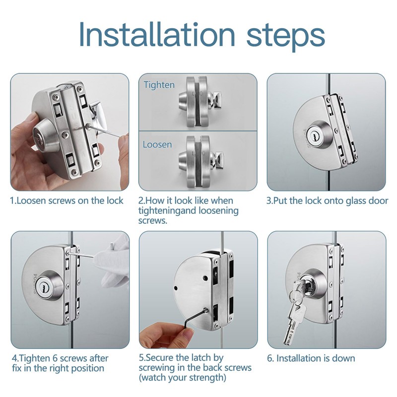 Glass Double Door Lock, no Drill Glass Door Lock Anti-Theft