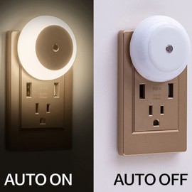 Night Lights, Round Nursery Night Light with Light Sensors, Auto Dusk to DAW Sensor, Soft Brightness Light, Nightlight Ideal for Kids Room, Bedroom, Bathroom, Hallway, Kitchen (4 PCS, Warm Light)