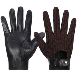 Harssidanzar GM030 Men's Touchscreen Crochet Stringback Driving Gloves, brown